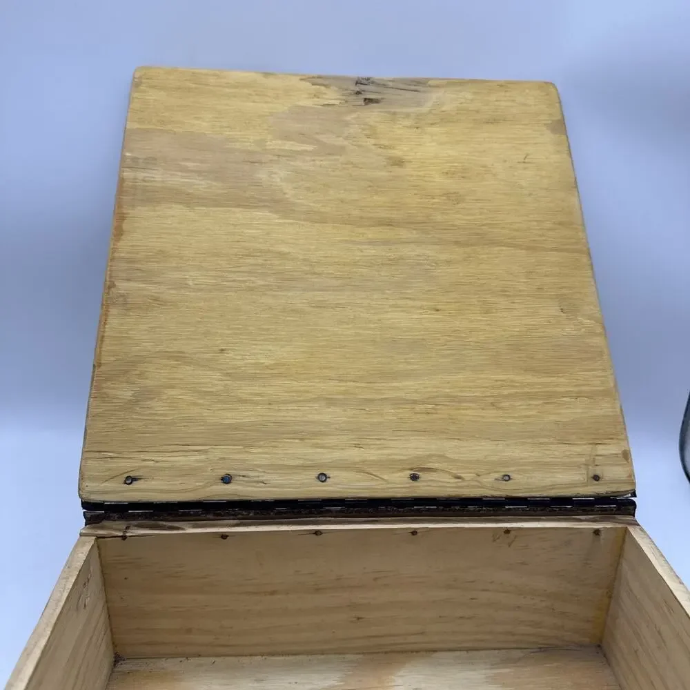 Homemade Vintage Hinged Wooden Pie Box Signed, Burned Wood Initials - Date?